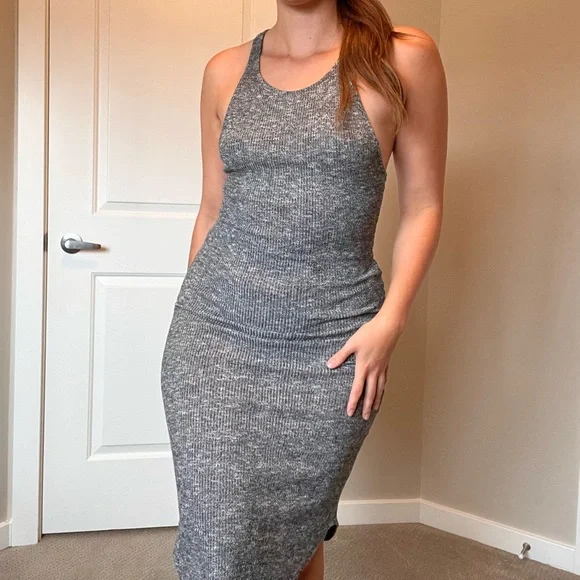 Grey Ribbed Midi Dress - Picture 3 of 8
